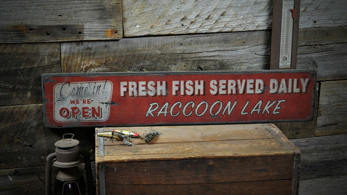 Personalized Fresh Fish Served Daily – Rustic Hand Made Vintage Wood Sign