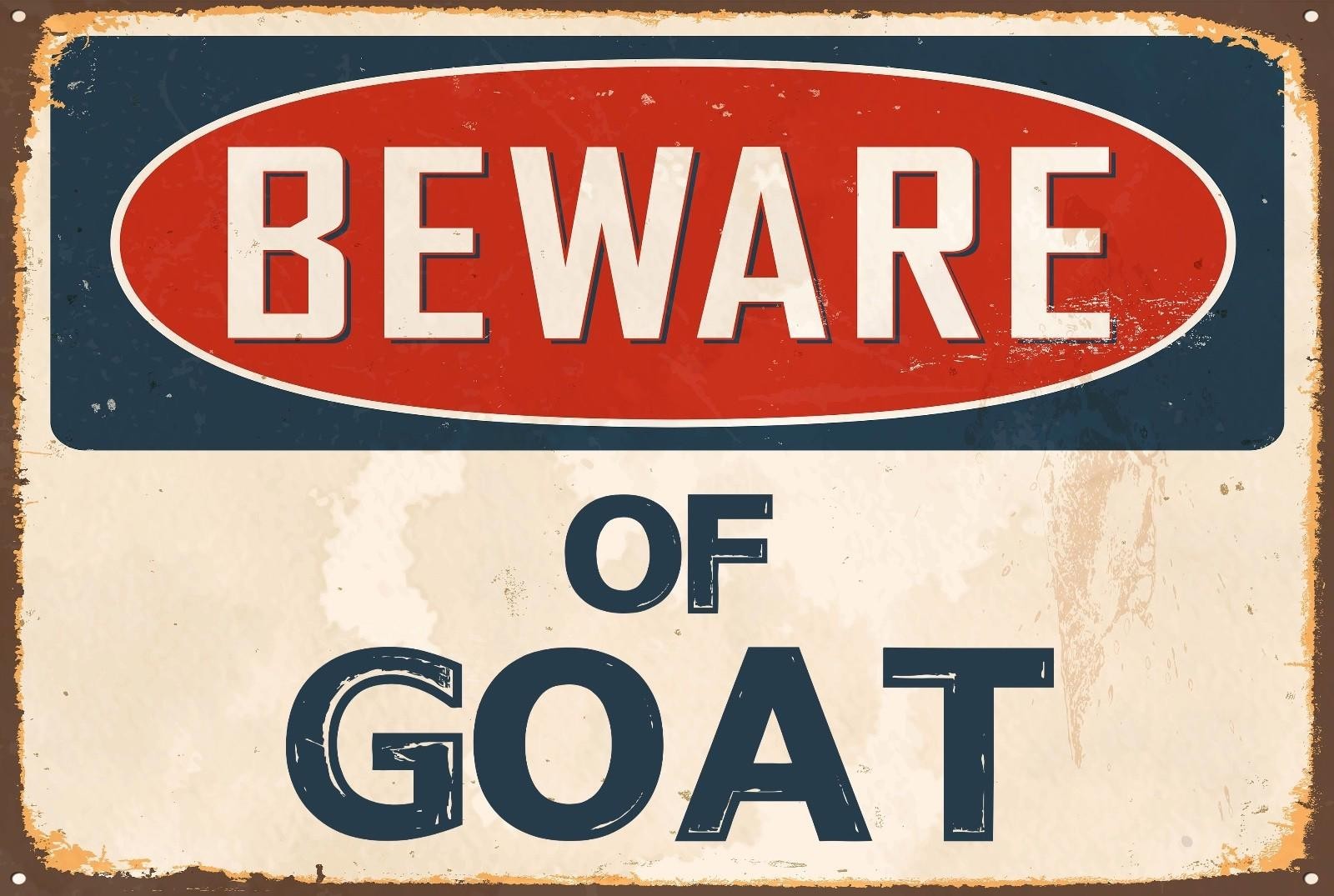Aluminum Novelty Sign Sticker Tiger Beware Of Goat 8×12 Funny Metal Sign