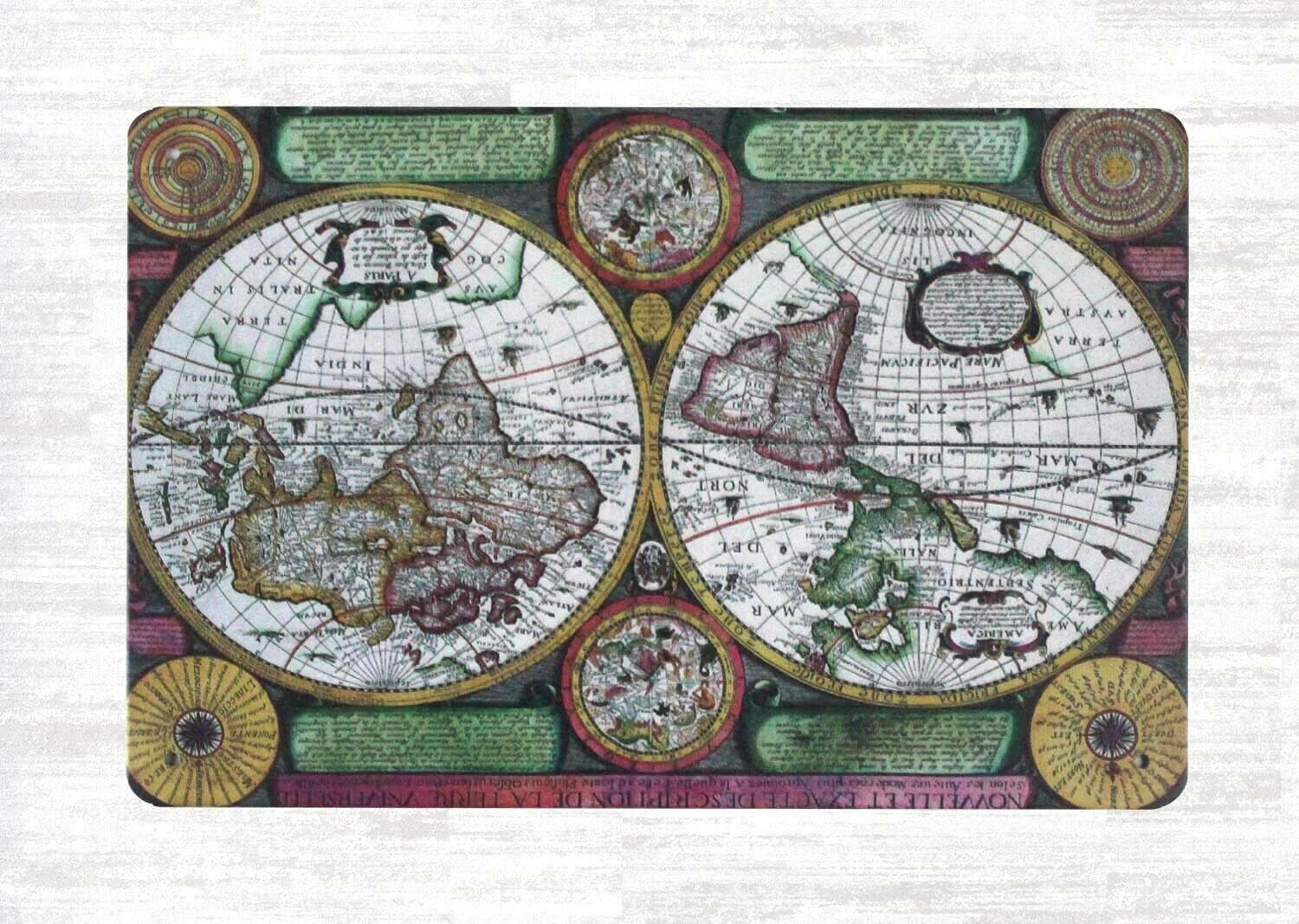 World Universal Map tin metal sign country decor