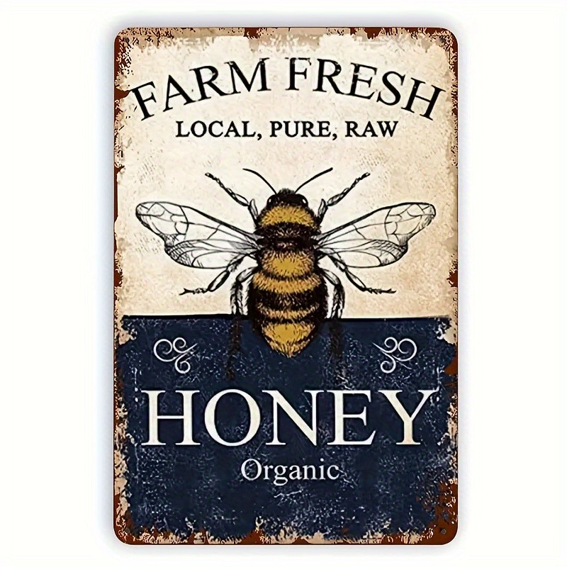 Farm Fresh Honey Tin Sign Vintage Bumblebee Metal Sign Kitchen Wall Decor