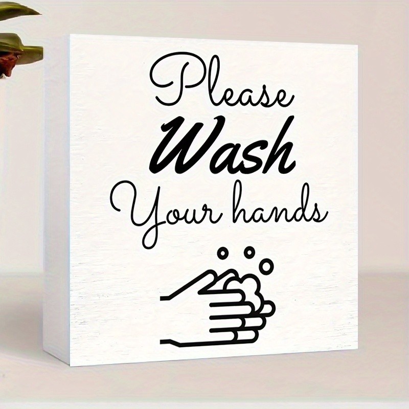 2D Contemporary Style Bathroom Deor Please Wash Your Hands’ Art Wooden Desk Sign