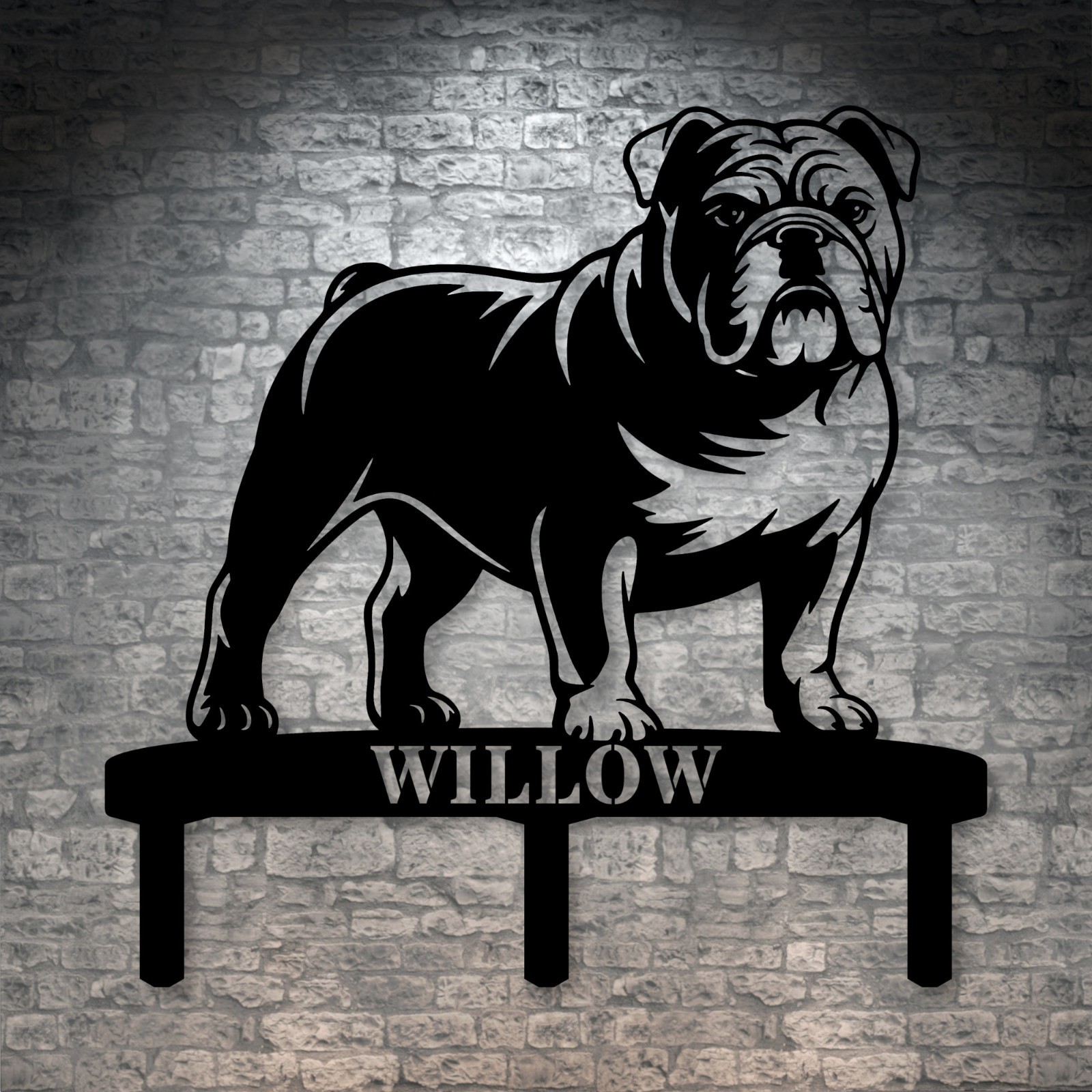 Personalized English Bulldog Garden Metal Sign With Stakes. Dog Lover Name Gift