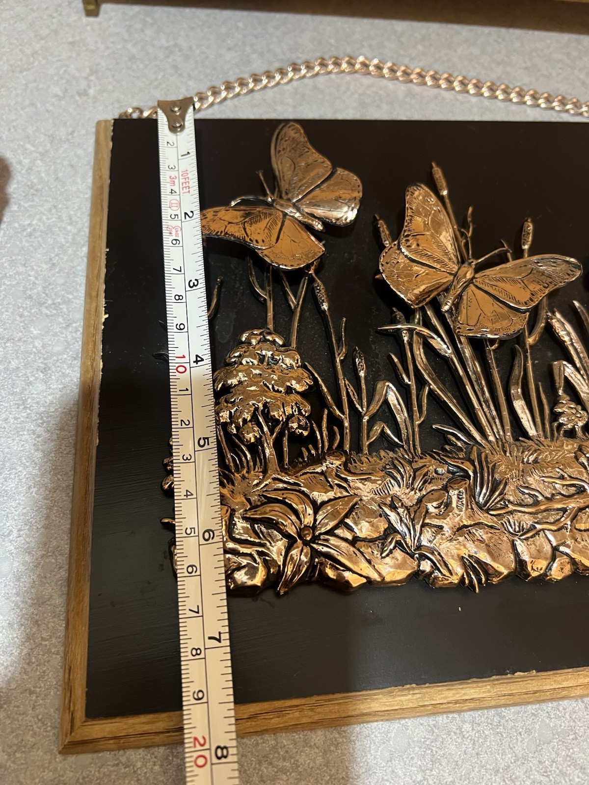 Vintage A&J 3D Butterfly Nature Wall Plaque Black & Copper Wood/Metal Hanging