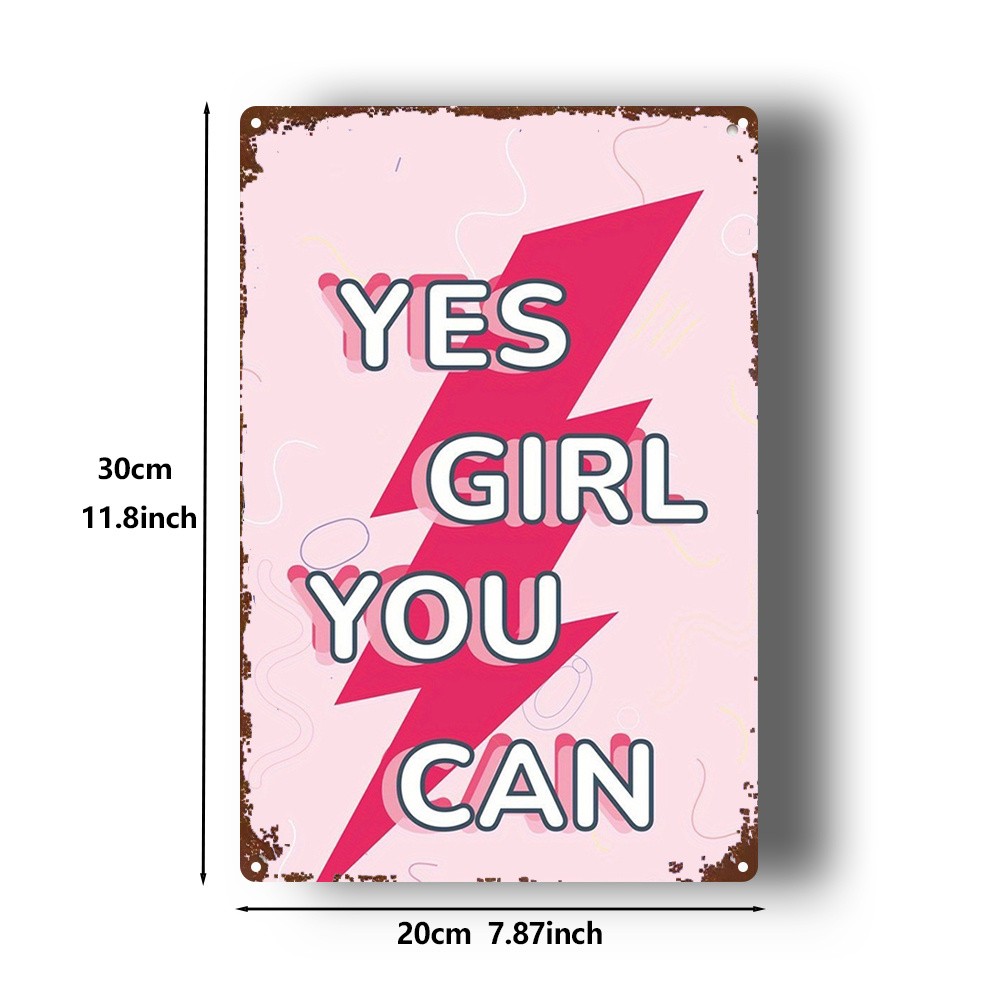 Yes Girl You Can Metal Sign Motivational Wall Decor for Girls Bedroom Dorm Gift