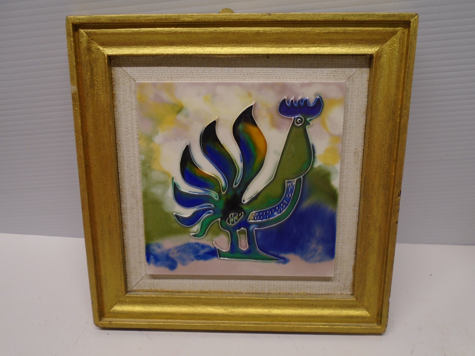 Ceramic Tile Wall Hanging Rooster Framed Portugal Farmhouse Country 9.5×9.5 in