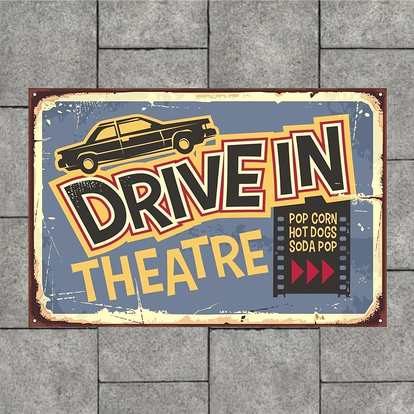 Vintage Decor Tin Metal Signs 8×12 Inches – Drive-in theatre snacks and movies