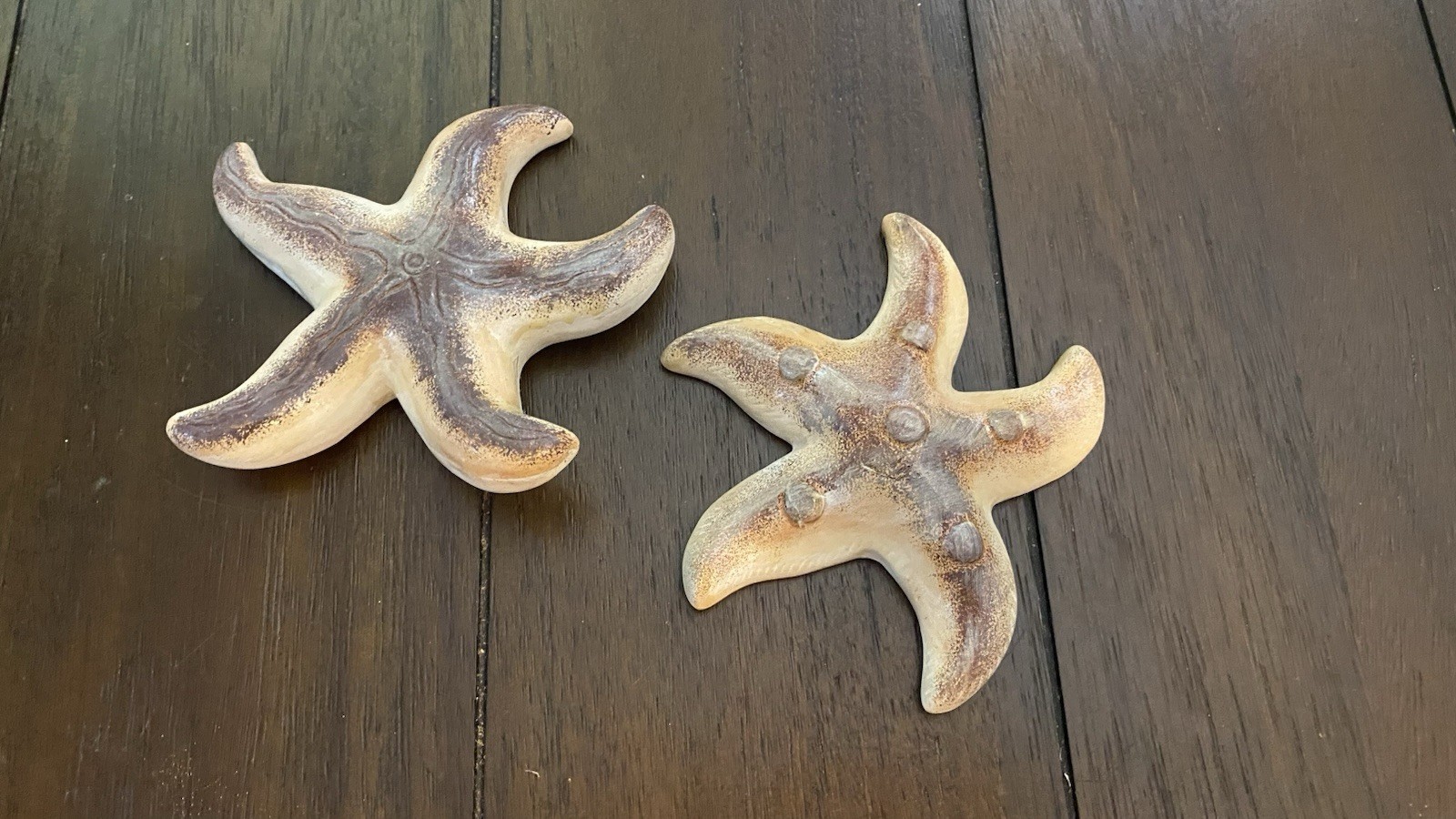 Set of 2 Beige & Purple Ceramic Starfish Wall Plaques 6”