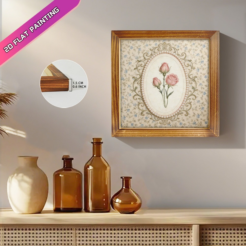 Pink Rose Floral Wooden Sign Rustic Vintage Farmhouse Decor for Bedroom Cafe