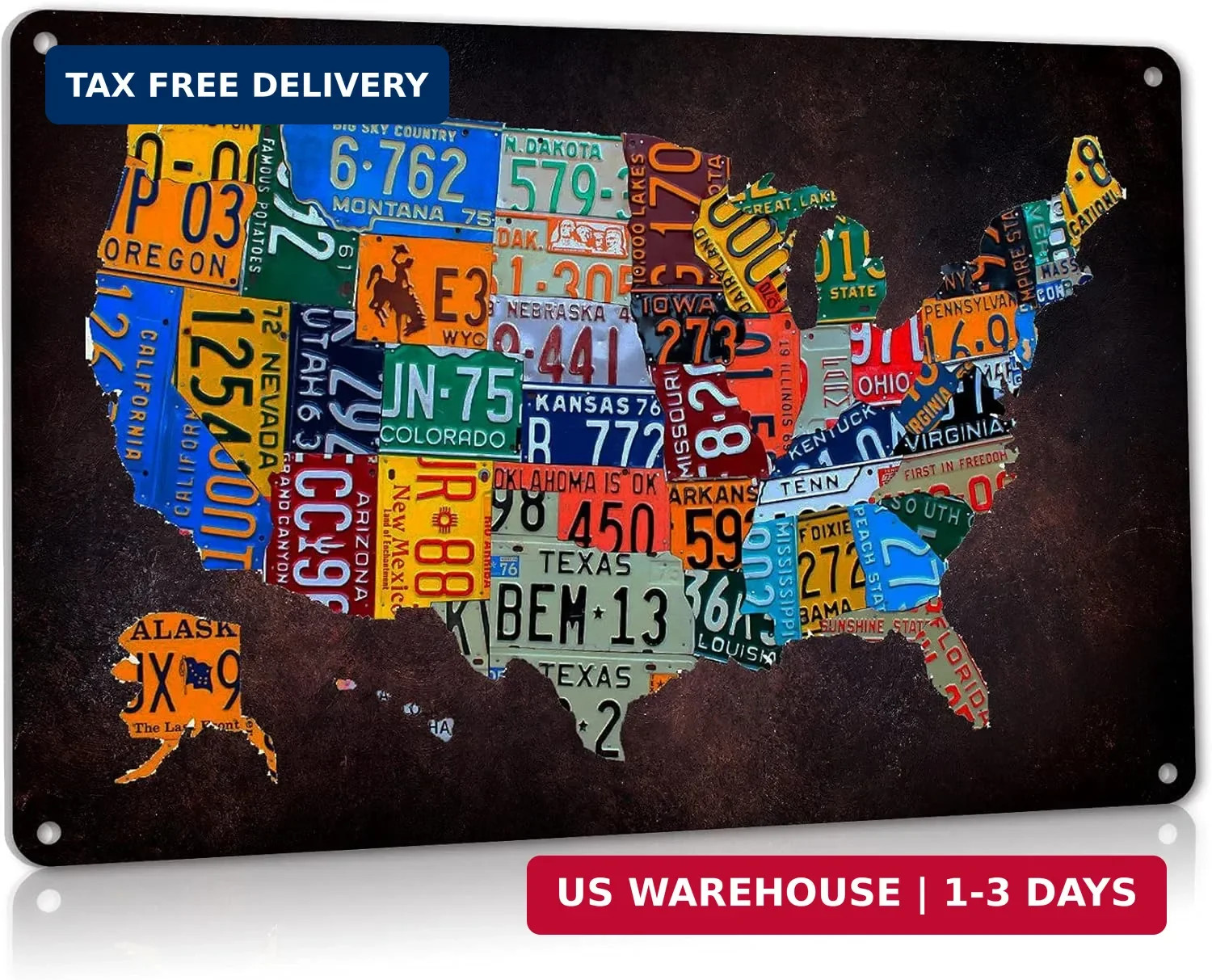 Vintage Plaque Poster Garage Bar Home Wall Decor, USA Map Route 66 License Plate