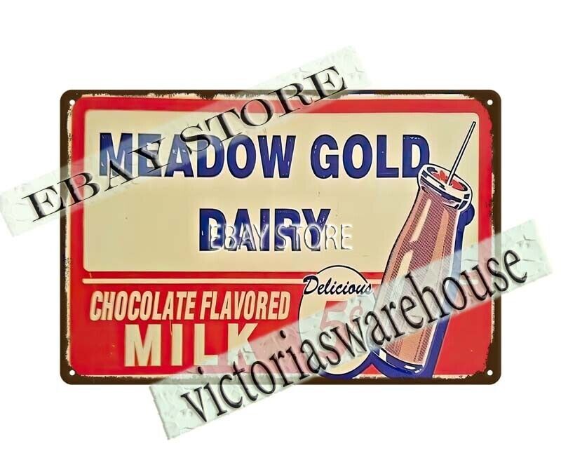 1950s Meadow Gold Dairy Chocolate Flavored Milk metal tin sign i home decor