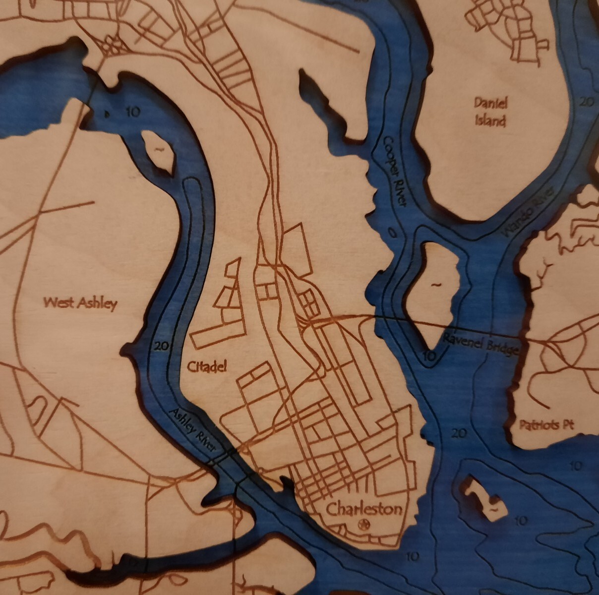 Charleston Harbor 3D Wooden Nautical Map Framed