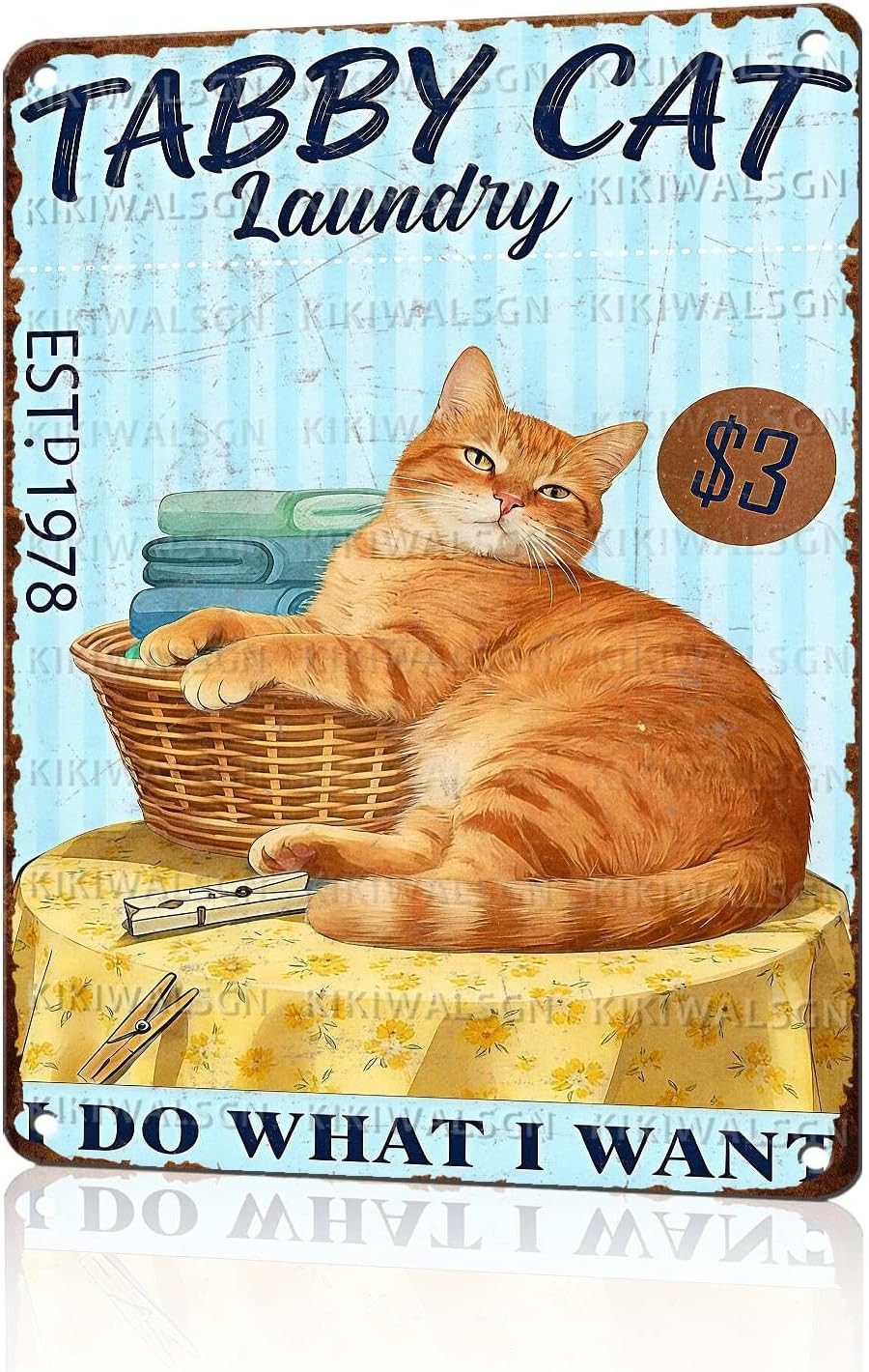 Funny Cat Metal Tin Sign 8×12 Vintage Tabby Wall Decor Cat Lover Home Gift
