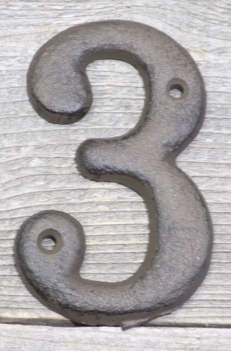 Rustic BROWN Cast Iron Metal House Numbers Street Address # Phone Number 3 THREE