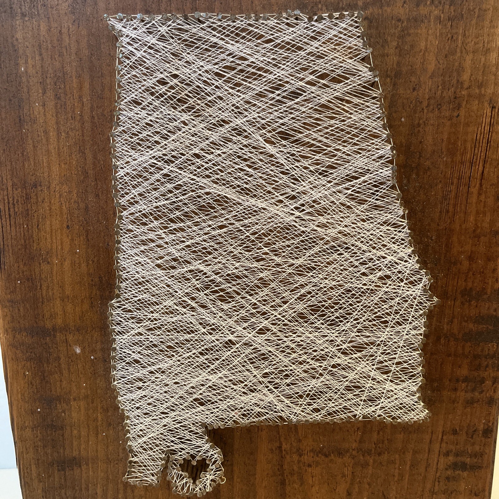 Handmade String Art of The State Of Alabama On Stained Wood Board