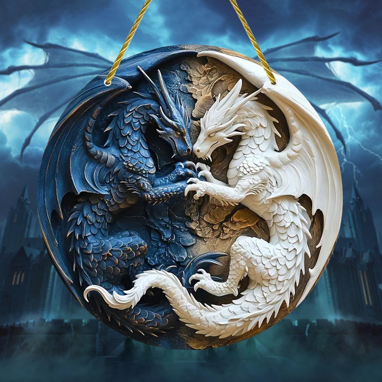 Acrylic Dragon Wall Decor 8×12 Aluminum Sign Blue White Dual Dragons Funny