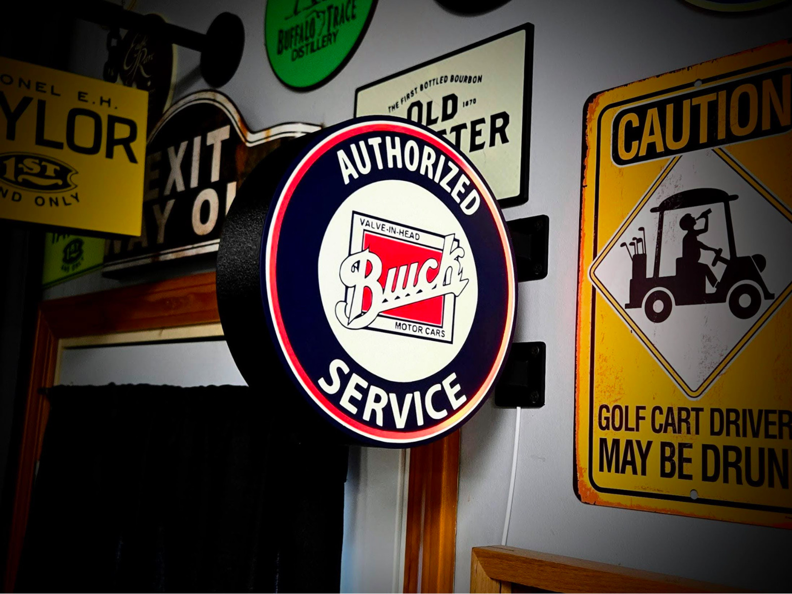 Buick Service LED Lightbox Sign 3D Printed Round Wall Mount Man Cave