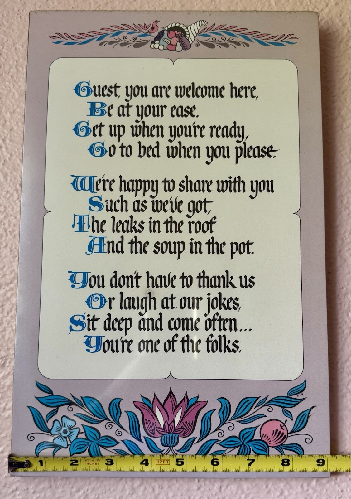 Abbey Press Guest Welcome Poem Floral Wood Wall Plaque 14×9 Ready2Hang Vintage
