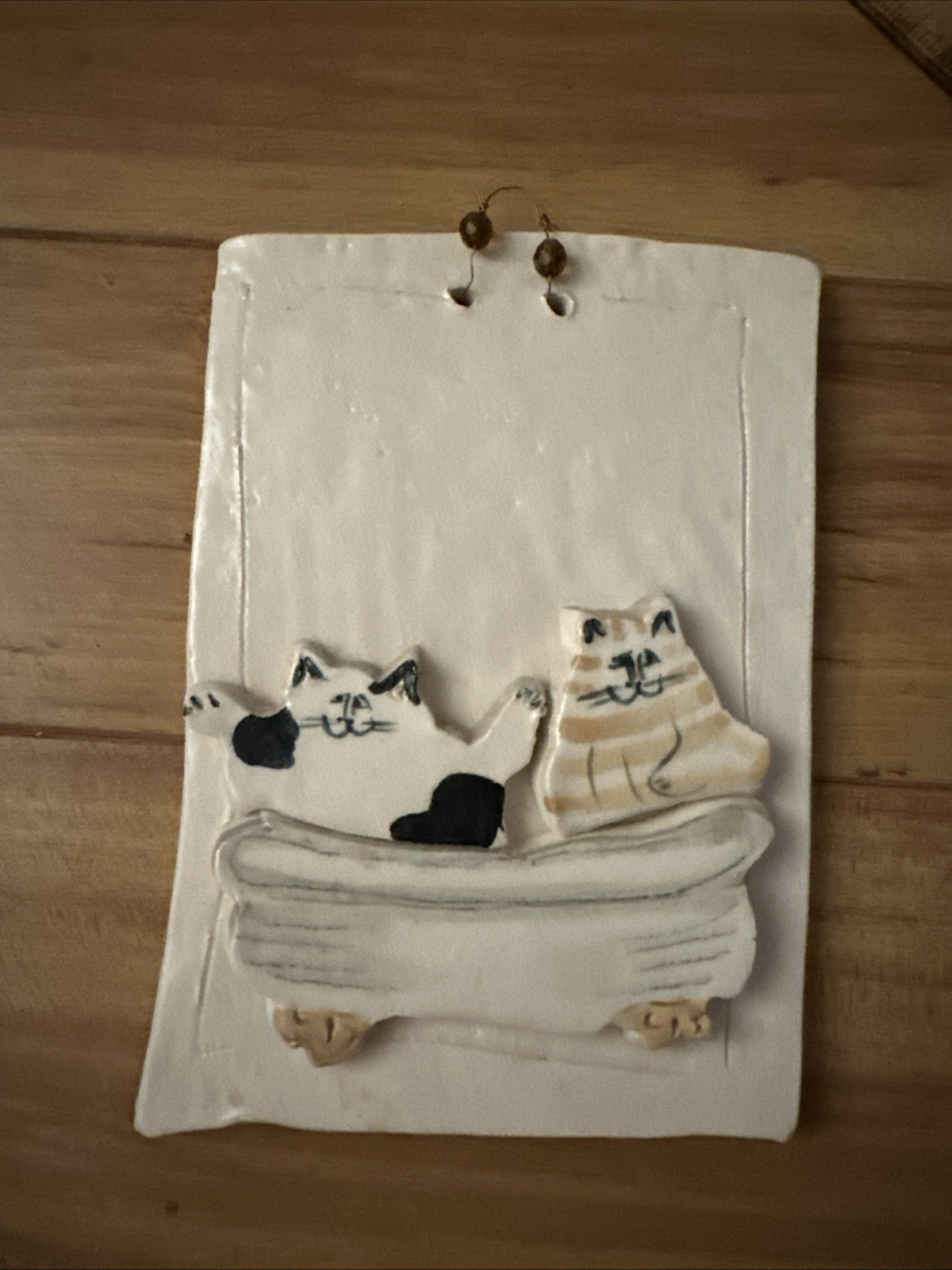 Studio Art Pottery Cat Plaque Wall Hanging 3D Pottery Studio Cats In A Bathtub