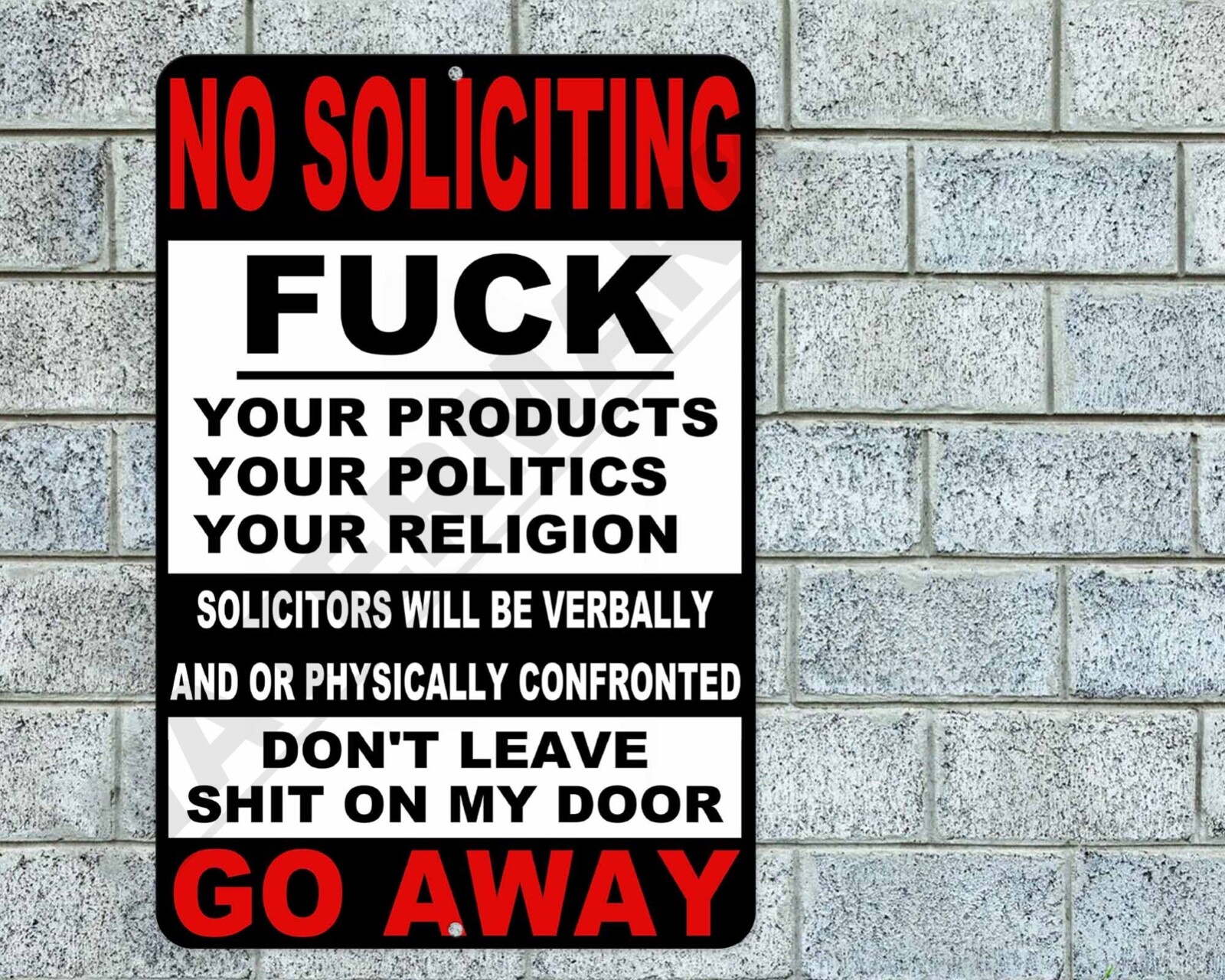 No Soliciting «F» Your Products Go Away Sign 8″x12″ Aluminum Metal Funny Vulgar