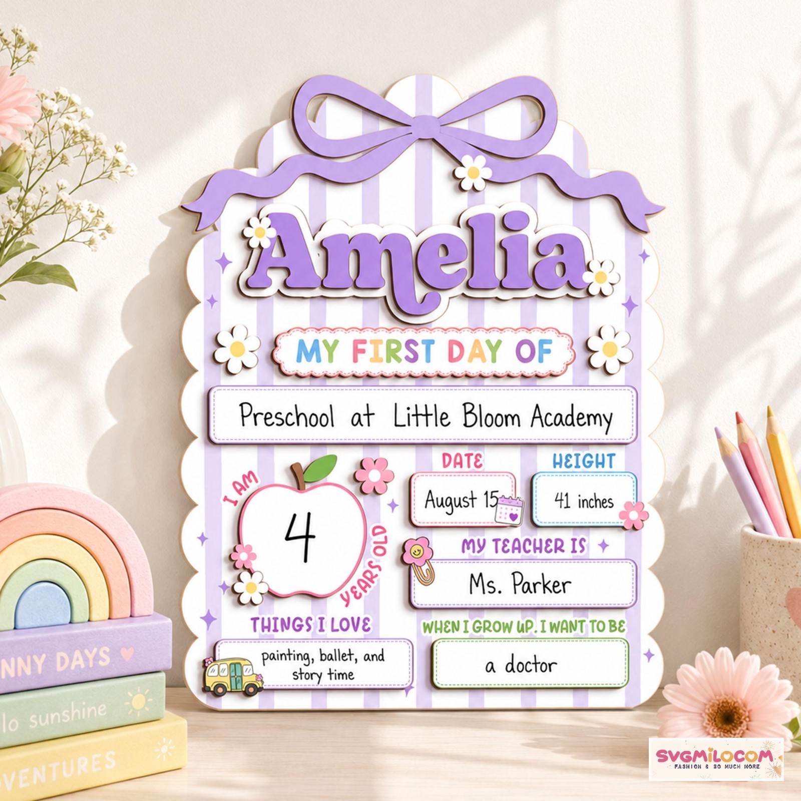 Custom First Day School Sign, Reusable Back to School Photo Board