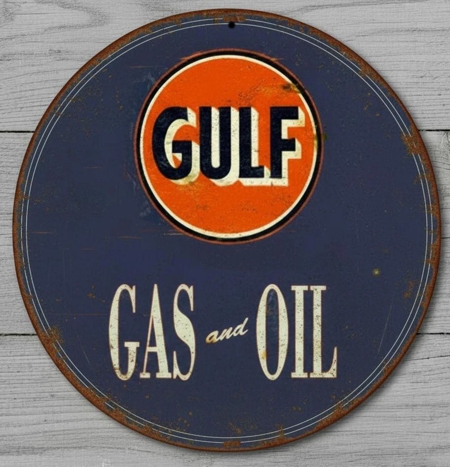 Gulf Gas & Oil 12″ Diameter Vintage Novelty Metal Sign Made In USA New!