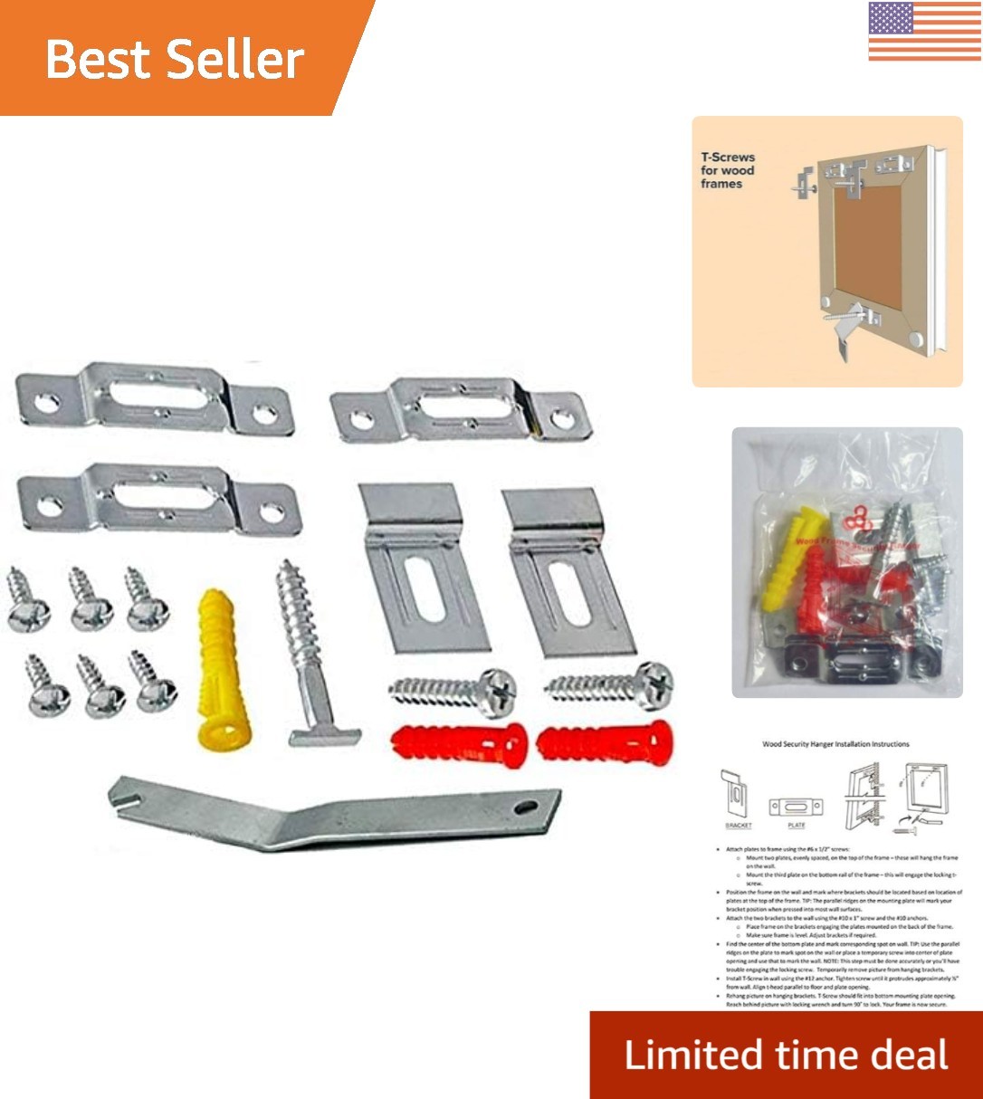 3 Point Security Hanging System for Artwork – Includes All Hardware & Wrench