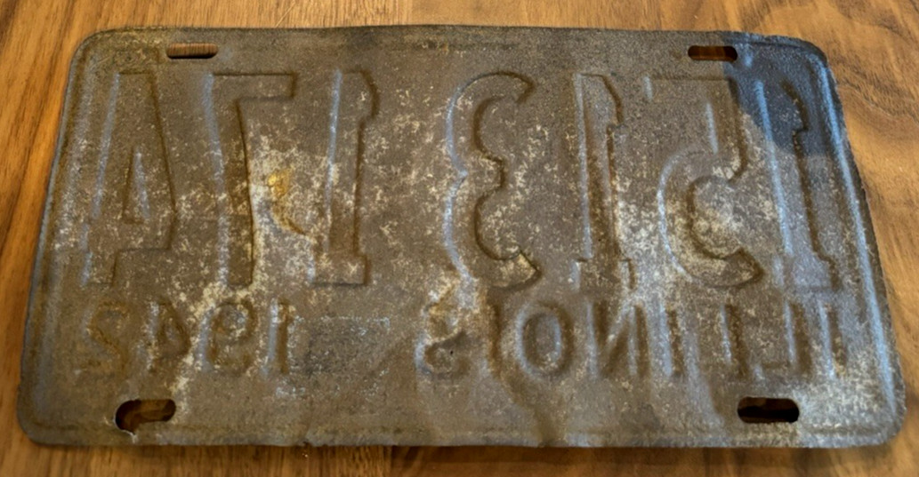 Vintage 1942 Illinois License Plate Rustic Industrial Americana Home Decor