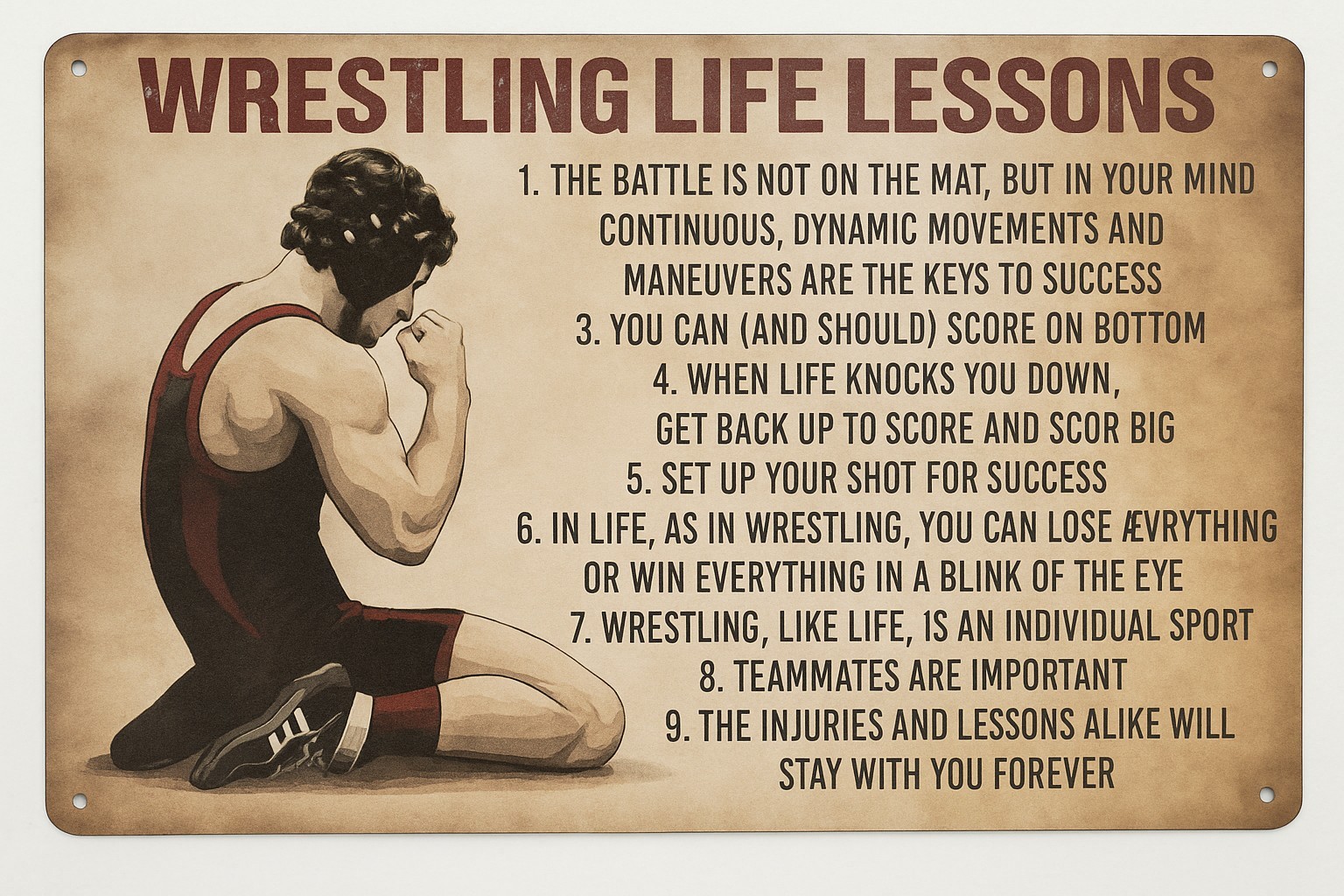 Wrestling Life Lessons Metal Sign 8×12 Inspirational Sports Wall Decor Gym