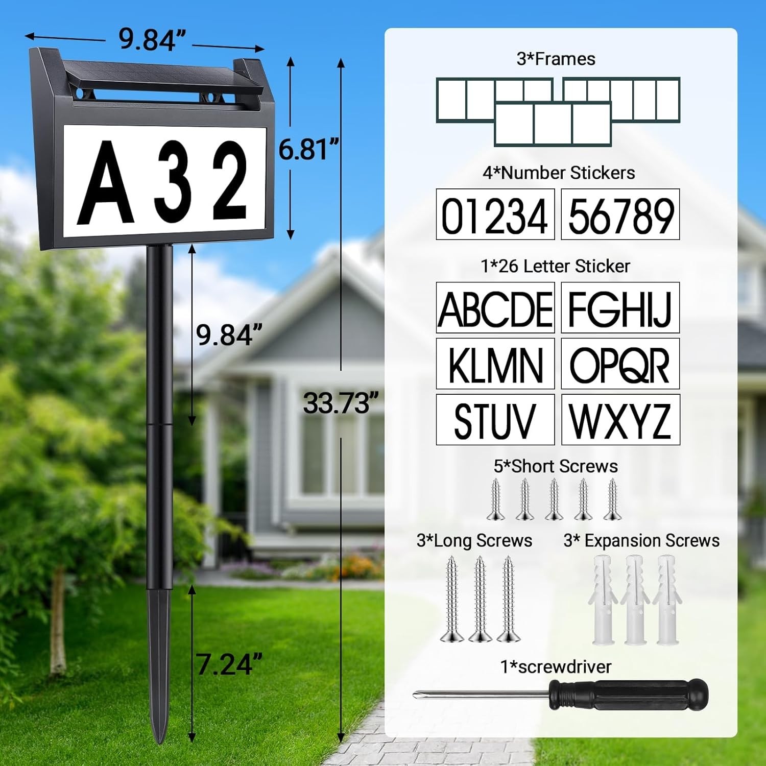 Solar House Number Sign LED Illuminated Outdoor Address Plaque Waterproof