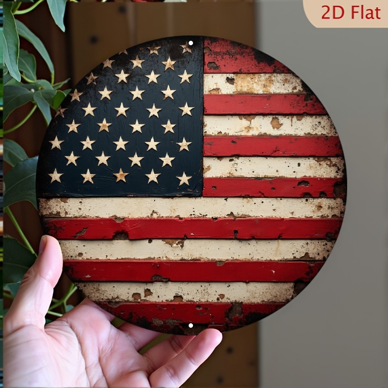 Aluminum Metal Sign Vintage American Flag Decorative Plaque 8 Inch