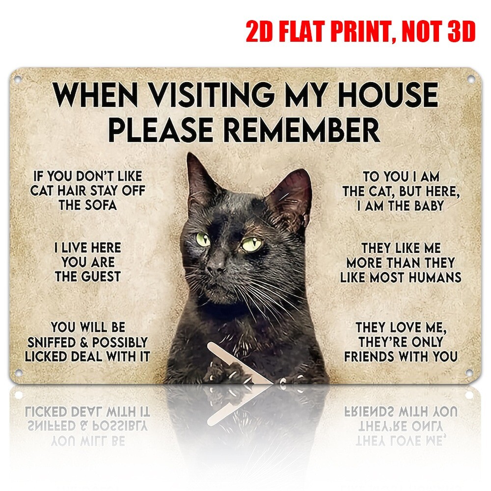 Black Cat Metal Tin Sign Humorous Wall Art Rustic Decor 12×8 Home Cafe Easy Hang
