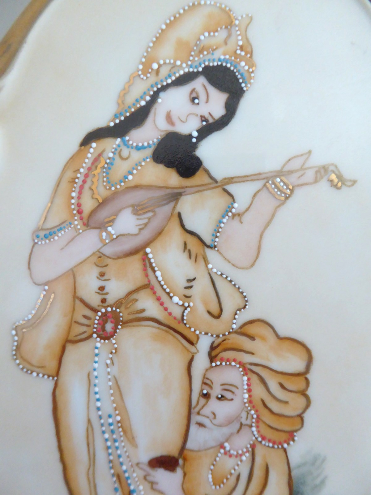 Hand Painted Porcelain Wall Plaques Asian Indian Couple India Set of 2