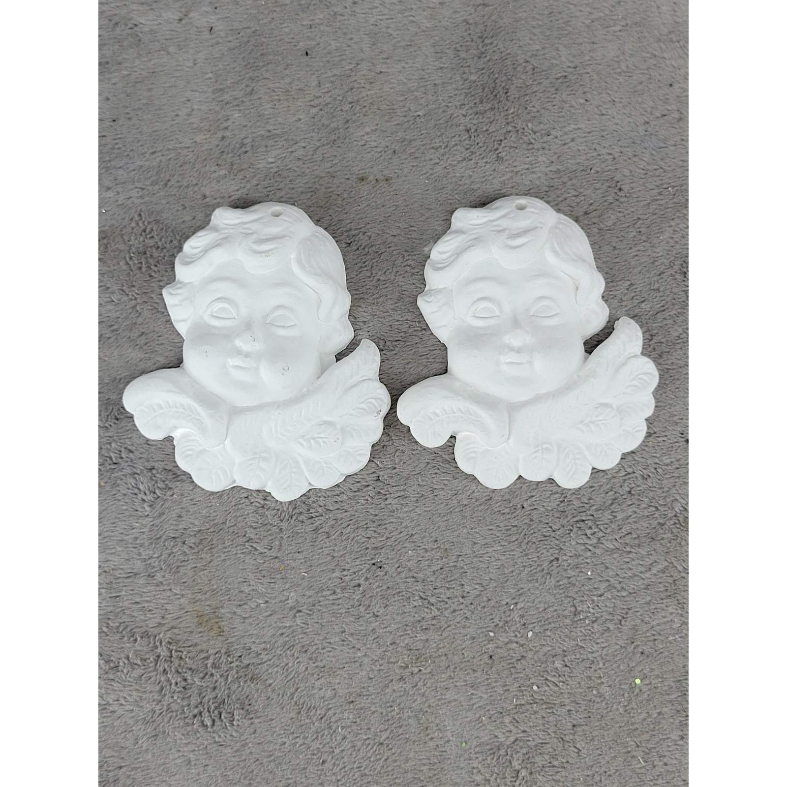 Creative Crafts Inc White Cherub Angel Wall Plaque Set 2 Matte Winged Putti 4739