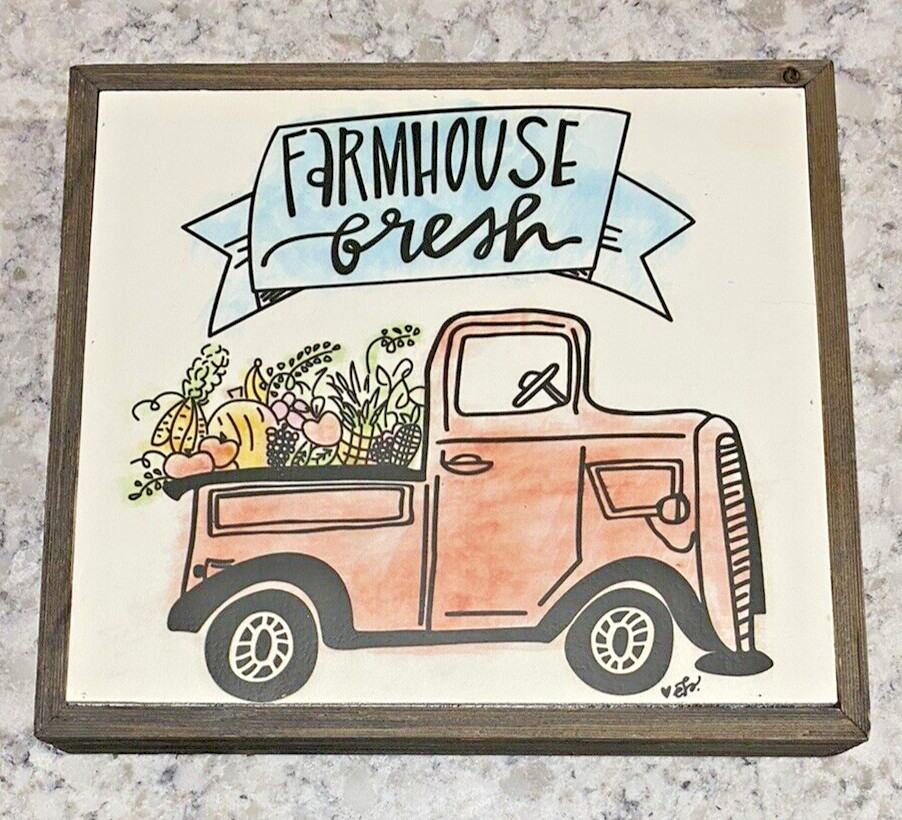 Wooden Sign Farmhouse Fresh Print Farm Truck Wall Home Decor Hostess Shower Gift