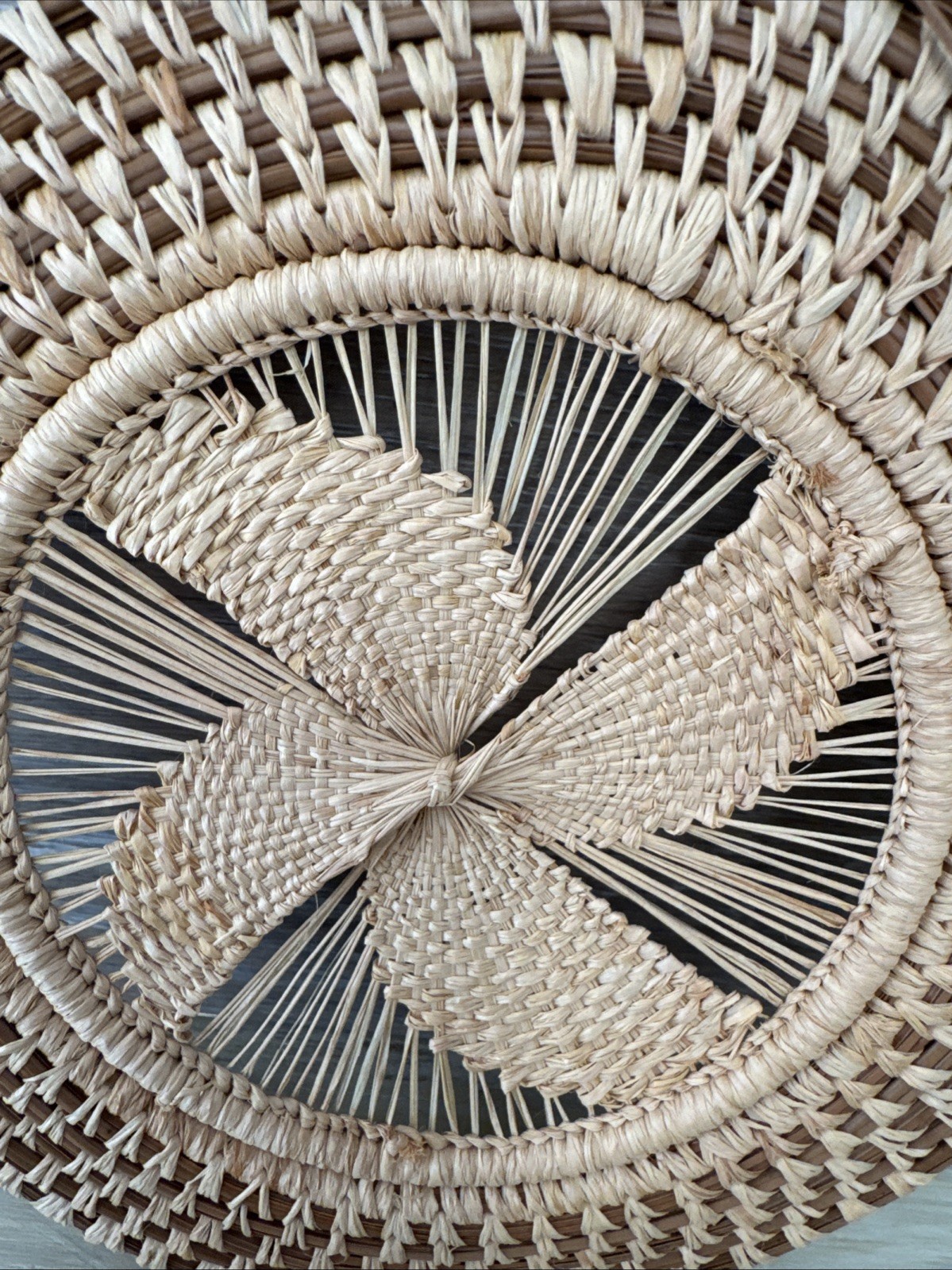 7 In Pine Straw & BLONDE STRAW WOVEN CIRCLE WALL HANGING.