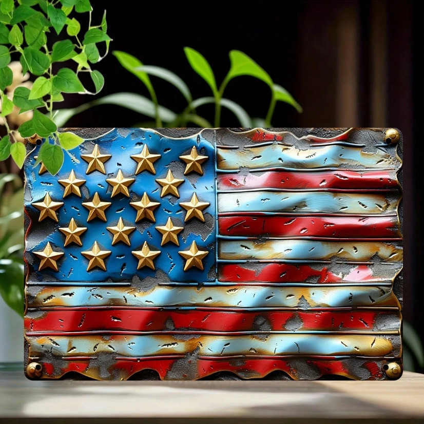 American Flag Metal Sign Patriotic Stars Stripes Wall Decor Rustic 8×12