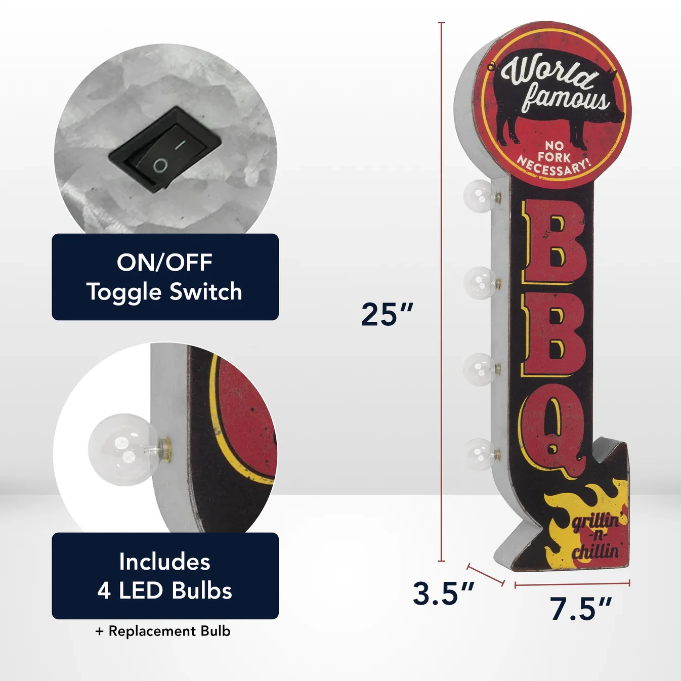 World Famous BBQ Vintage Marquee LED Sign, Double Sided, Grillin n Chillin