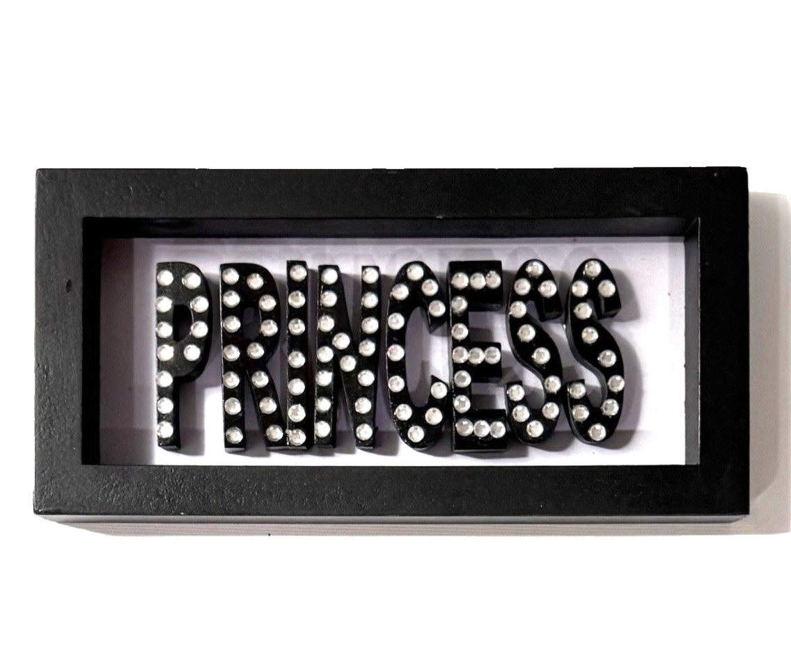 Princess Rhinestone Wall Decor Glam Sign Black Frame Girls Room Bling Bedroom