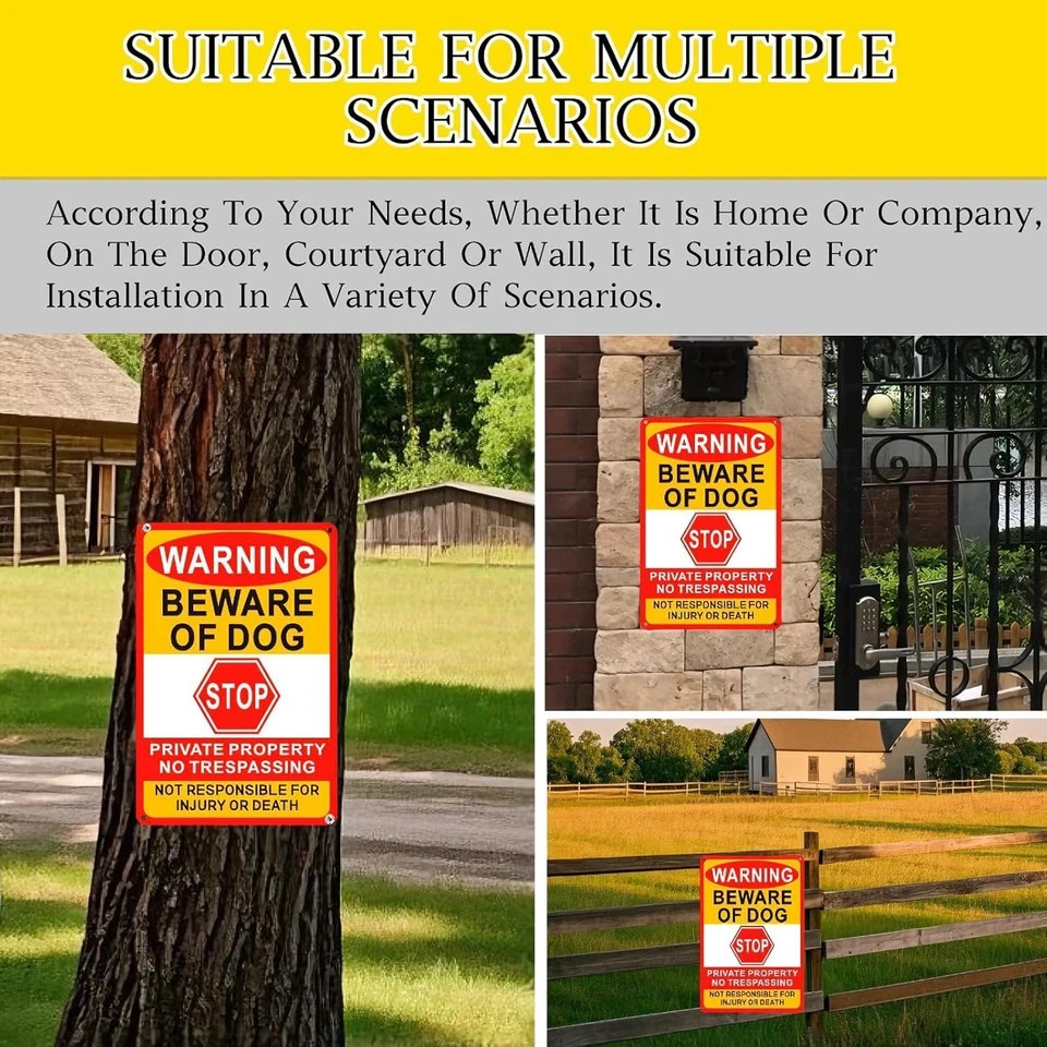 3 Pack Beware Of Dog Sign,8×12 Inches, Reflective Film, Anti-Rust Aluminum Metal