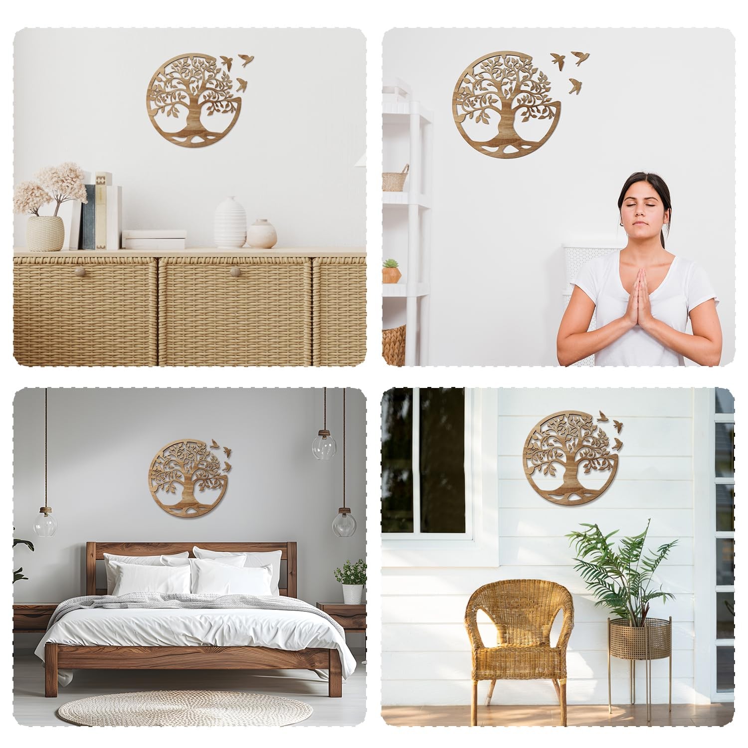 Tree of Life Wall Art Wooden Tree Life Wall Decor with Three Birds 12 Inch Ro…