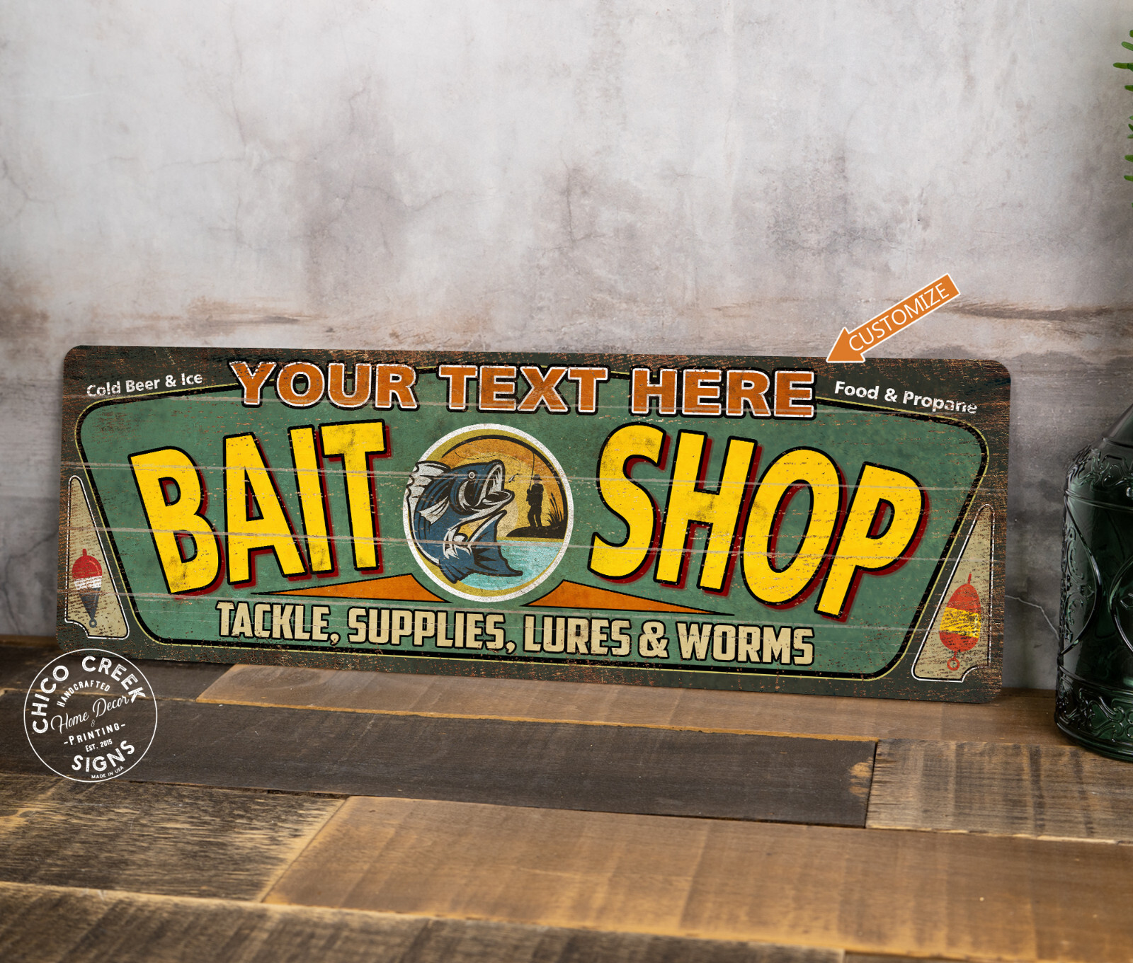 Personalized Bait Shop Sign Rustic Decor Vintage Fishing Tackle 106182002002
