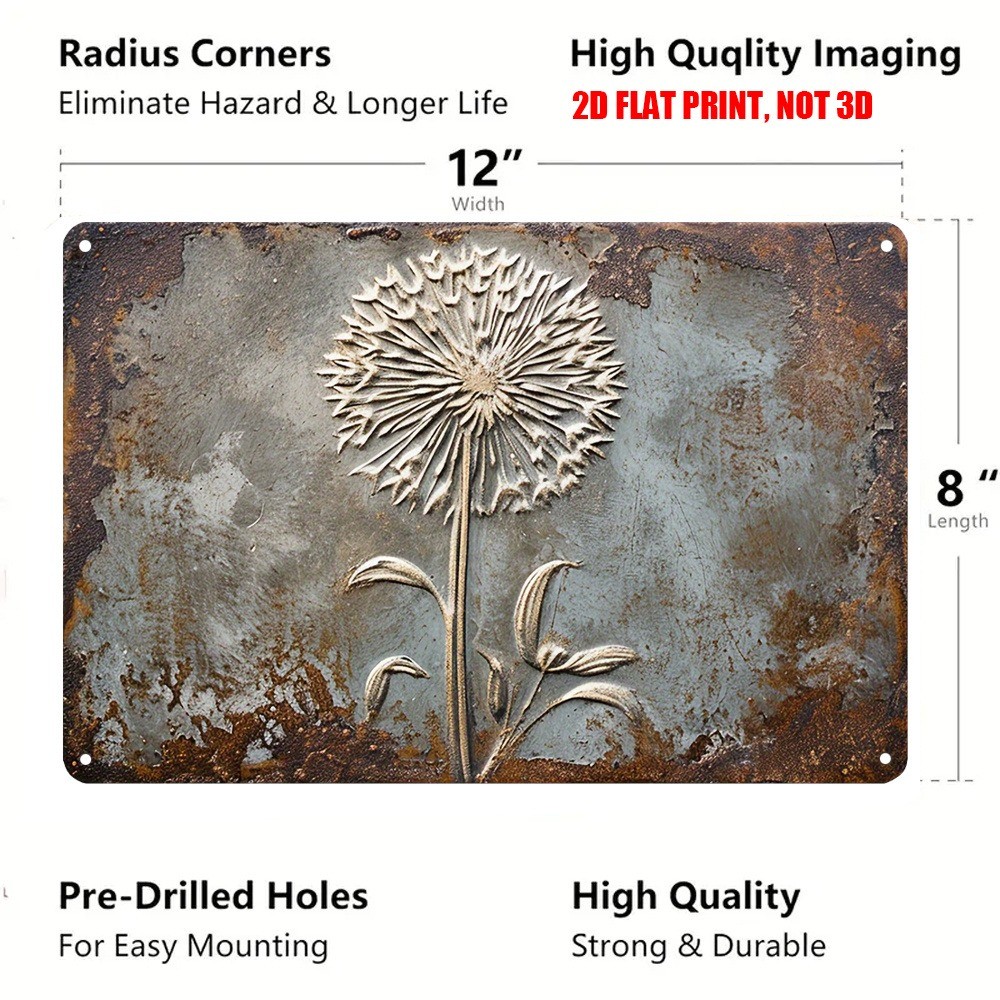 Vintage Dandelion Metal Tin Signs Rustic Floral Wall Art Decor Gym Cafe Garage