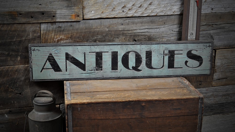 Distressed Antiques Sign – Rustic Hand Made Vintage Wooden Sign
