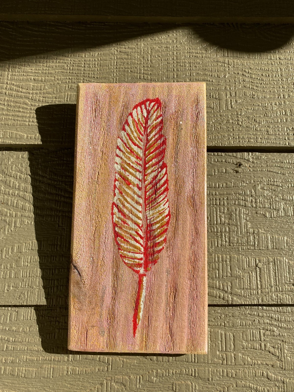 Hand-Painted Feather Art on Wood – Rustic Boho Wall Decor