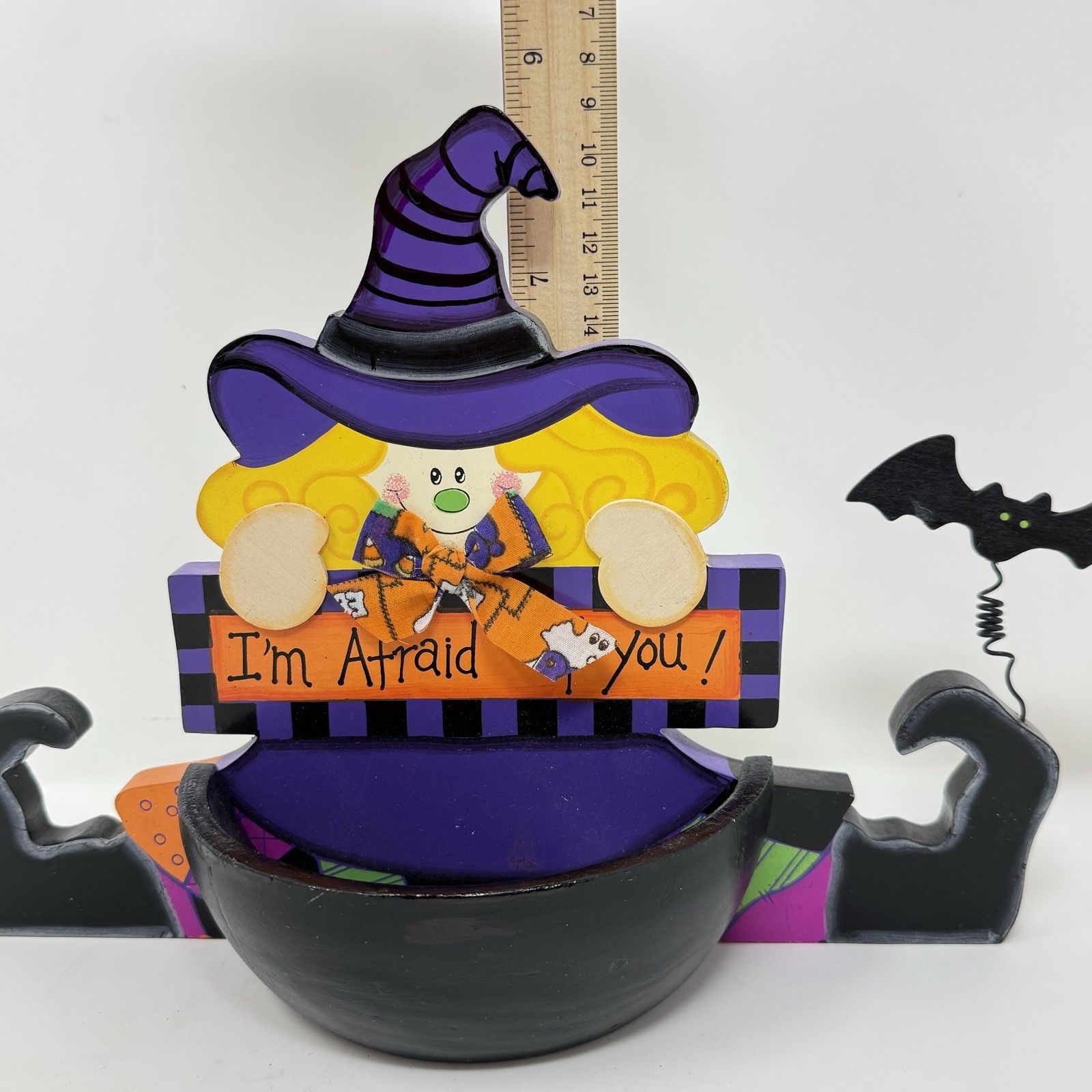 Witch Bat Halloween Wooden Candy Bowl Lightweight Colorful Home Decor Sign