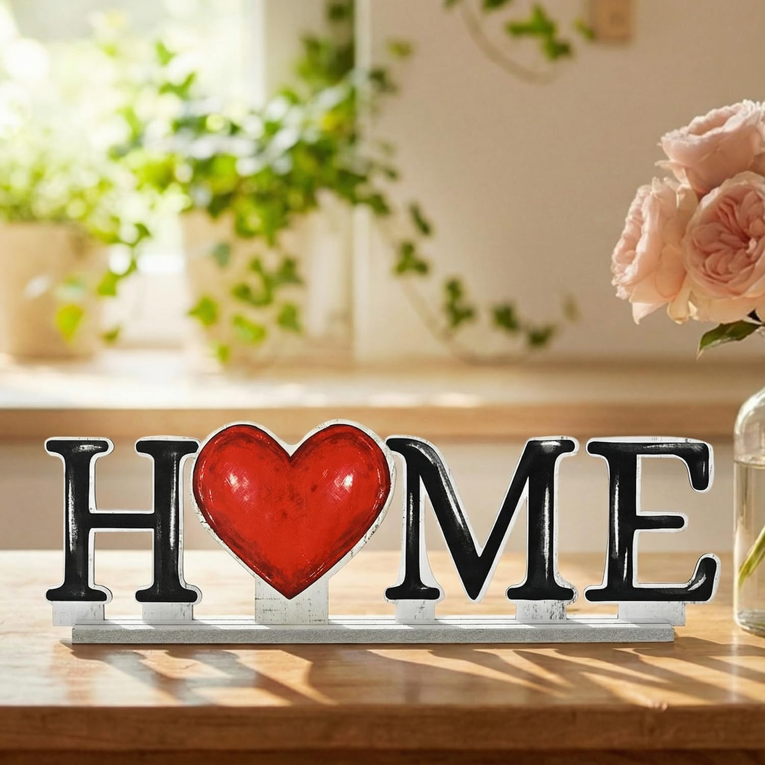 Smile Interchangeable Home Table Signs with 10 Pcs Seasonal Icons, Wooden Sign D