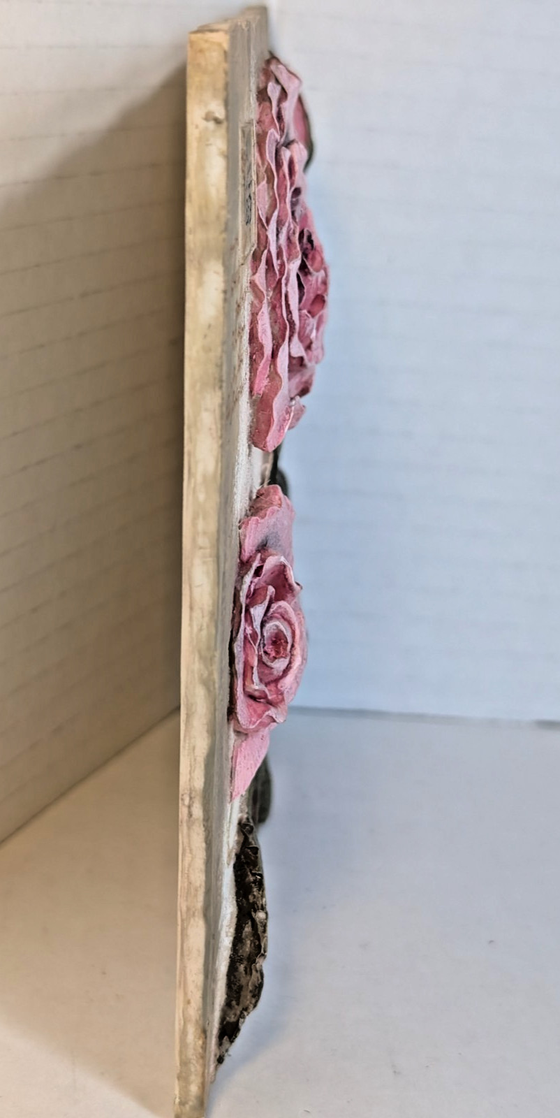Vtg 1980’s Ceramic Wall Plaque Decor 3 D Wild Rose Rustic Shabby Chic Victorian