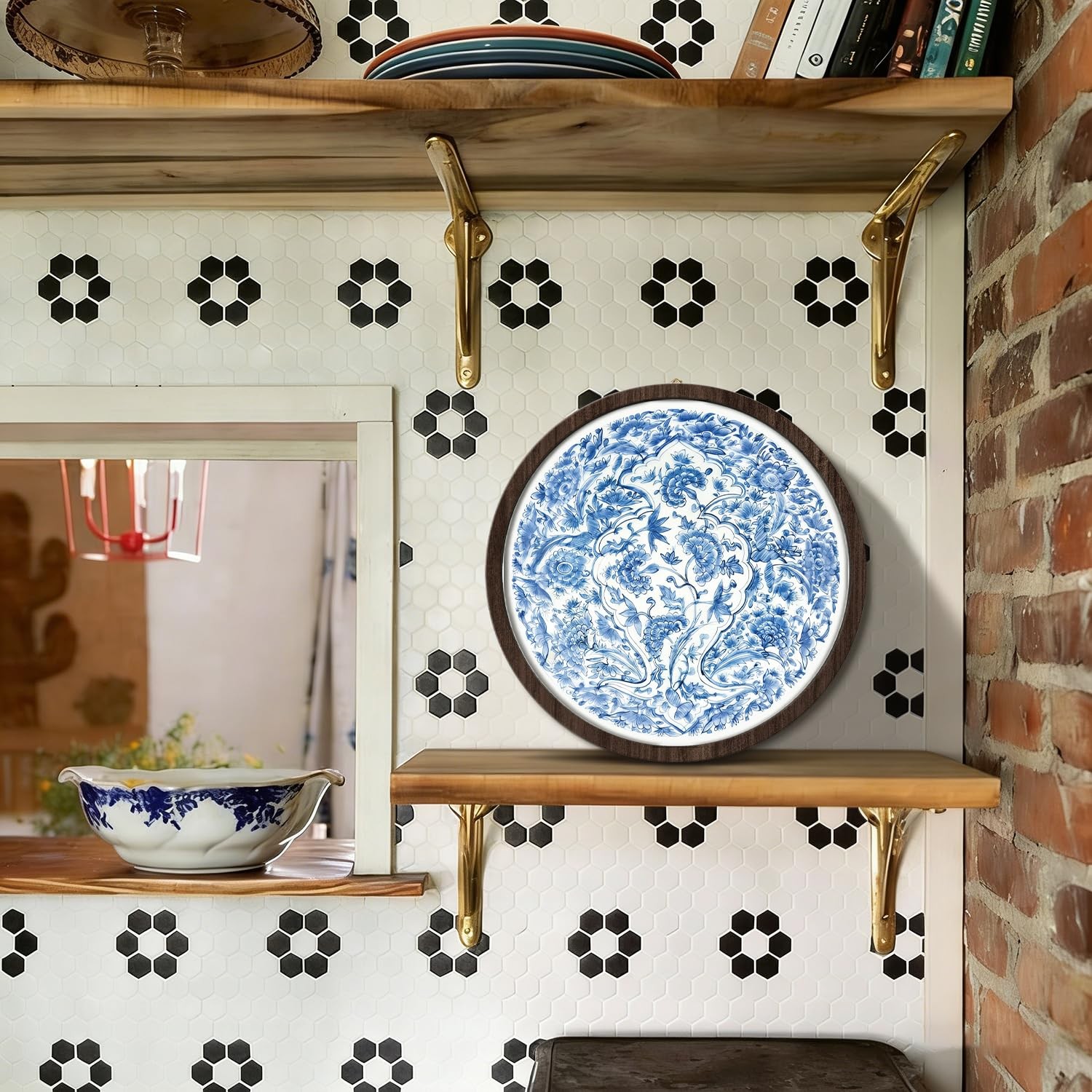 Blue and White Chinoiserie Floral Wall Art Decor, Vintage Traditional Blue Ch…
