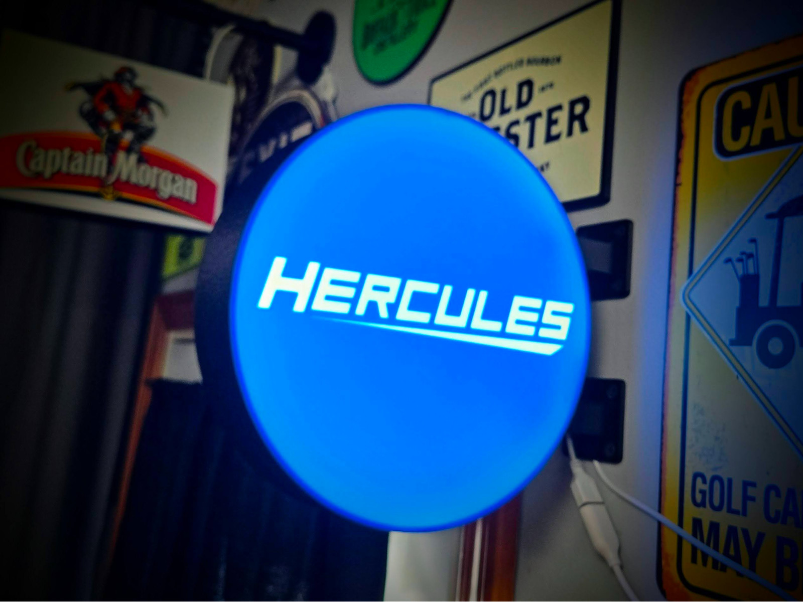 Hercules Tools LED Lightbox Sign 3D Printed Round Wall Mount Man Cave