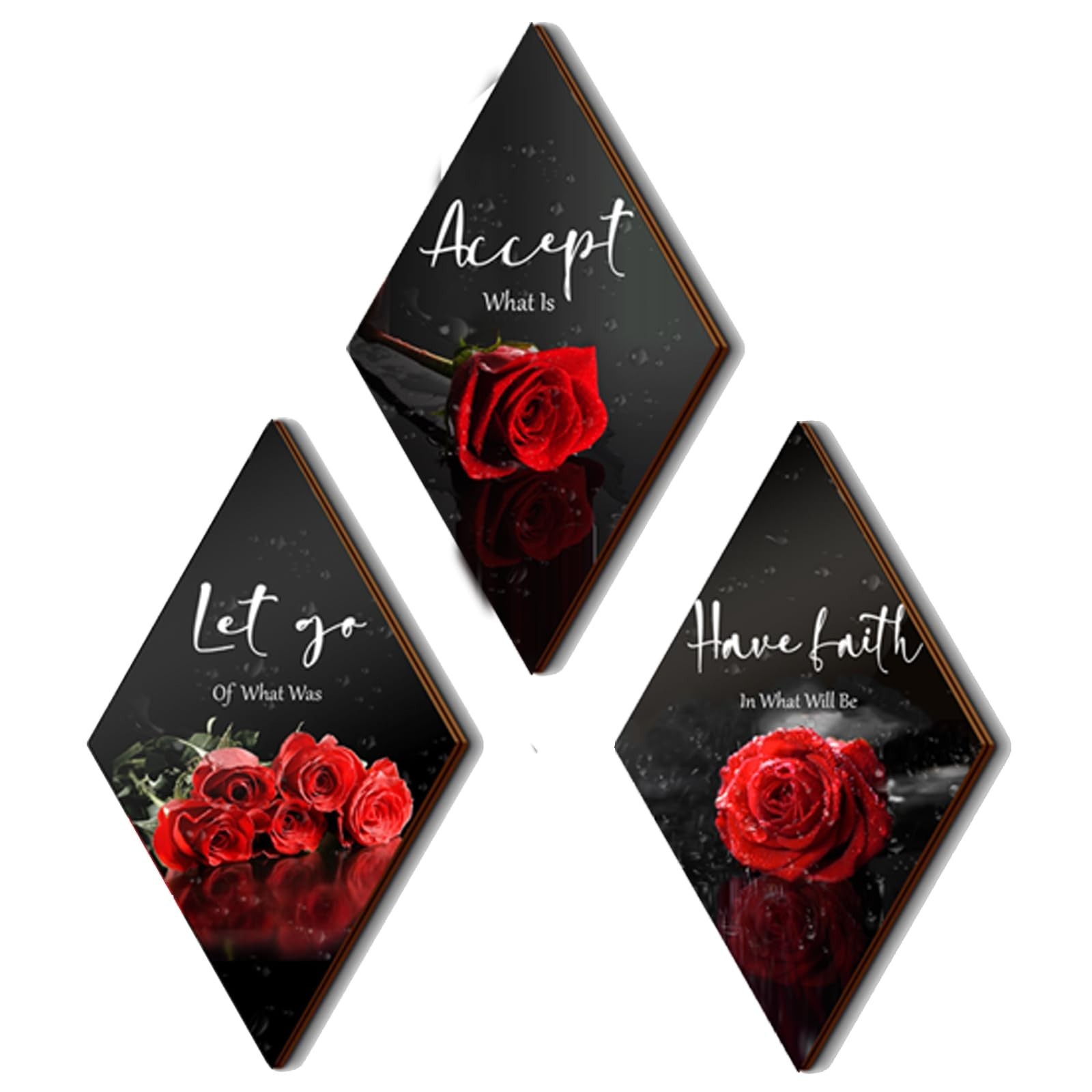 Bathroom Wall Art, Red Rose Decor, Let Go Have Faith, Black